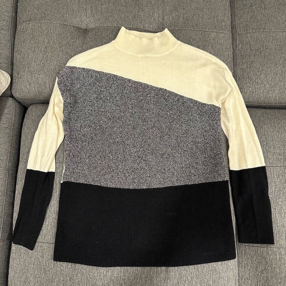 Apt. 9 Tri-Tone Turtleneck Sweater - Cream, Gray, Black